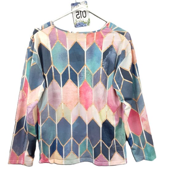 Unbranded Womans Blouse Size LARGE, 3/4 Sleeve Multicolor, Buttons at Neck - Picture 2 of 8